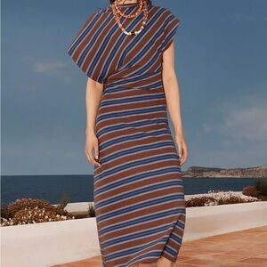 Zara STUDIO Blue and Brown Striped Maxi Dress -Limited Edition